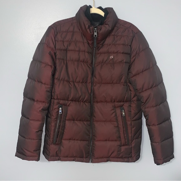 Calvin Klein Men's Water Resistant Zip Front Burgundy Puffer Jacket Sz S…